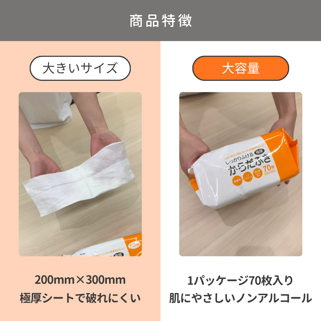 ＜業務用＞大容量：極厚からだふき大判70枚（16個入り）